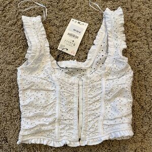 Zara White Eyelet Ruffle Trim Top